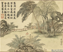 清黄钺画乐郊庆岁　册　露砌蛩吟,绘画,建筑,山水,人物,树木,器用