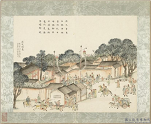 清黄钺画京辇春熙　册　燕九嬉春,绘画,节令与二十四节气,建筑,人物,树木,走兽,车,器用