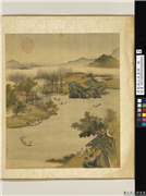 清张演山水画册　册　桃津唤渡,绘画,山水,树木,人物,走兽,器用,建筑,船