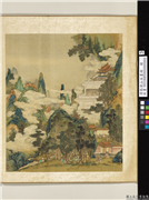 清张演山水画册　册　云林游骑,绘画,山水,人物,建筑,走兽,器用,树木