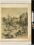 清张演山水画册　册　溪桥散牧,绘画,山水,走兽,人物,树木,建筑