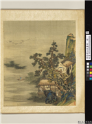 清张演山水画册　册　芦汀闻笛,绘画,山水,树木,人物,建筑,器用,花草,翎毛,船