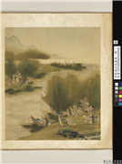 清张演山水画册　册　柳港喧渔,绘画,山水,树木,人物,花草,翎毛,建筑,船,器用