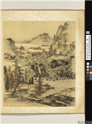 清张演山水画册　册　枫驿停车,绘画,山水,树木,人物,走兽,车,建筑