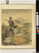 清张演山水画册　册　松牕移菊,绘画,山水,树木,人物,花草,建筑,器用