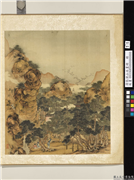 清张演山水画册　册　林岩对瀑,绘画,山水,树木,人物,器用,建筑,翎毛