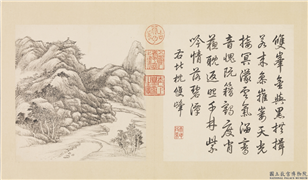 清张宗苍画避暑山庄三十六景图上册　册　北枕双峰,绘画,山水,树木,建筑