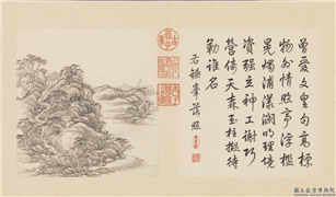 清张宗苍画避暑山庄三十六景图上册　册　锤峰落照,绘画,山水,建筑,树木