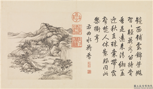 清张宗苍画避暑山庄三十六景图上册　册　曲水荷香,绘画,山水,建筑,树木,花草