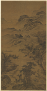 宋郭熙秋山行旅图　轴,绘画,山水,人物,船,树木,建筑,走兽