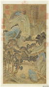 元赵孟頫画山水　轴,绘画,山水,树木,建筑,器用,人物