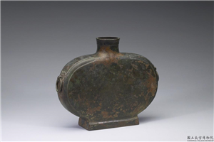 汉 兽环扁壶,汉,青铜,礼器