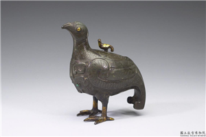 宋 嵌孔雀石鎏金鸟尊,宋,青铜,礼器