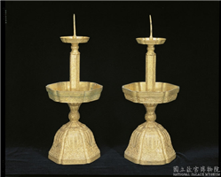 清 铜镀金五供-烛台（一对）,清,镀金,法器