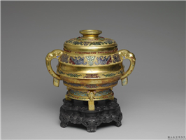 清 铜鎏金嵌料石簋式炉,清,金属,陈设