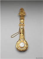英国 约1765年 腰链式金镶挂表玻璃鼻烟壶,约西元1765年,玻璃、金,文具文玩