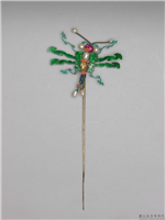 清 银镀金嵌翠玉珠宝蜻蜓簪,清,金属,服饰、佩饰