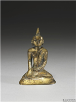 缅甸 阿伐时代(1364-1752)後期 铜鎏金释迦佛坐像,阿伐时代(1364-1752)後期,铜,法器