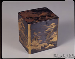 清 山水楼阁莳绘三层方盒,清,漆,文具文玩