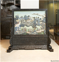 清 百宝嵌山水人物图插屏（二件）,清,紫檀木,家具