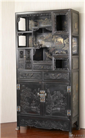 清 山水人物纹亮格柜（一对二件）,清,紫檀木,家具