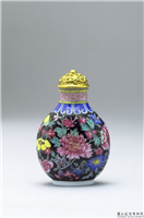 清 乾隆 玻璃胎画珐琅黑地百花锦鼻烟壶,清 高宗 乾隆,玻璃,盛装器