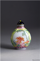 清 乾隆 玻璃胎画珐琅花卉鼻烟壶,清 高宗 乾隆,玻璃,盛装器