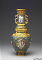 清 乾隆款 金胎掐丝珐琅嵌画珐郎花瓶,清 乾隆,,陈设