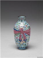 清 嘉庆 铜胎画珐琅四季花卉包袱瓶,清 嘉庆,铜,文具文玩