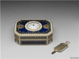 英国或瑞士 约1835年 金胎画珐琅嵌珠镶表鼻烟盒,西元1835年,铜,盛装器