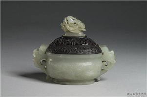 清 青玉椭圆兽面纹炉,清,玉石,香具/盛装器