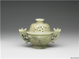 清 青玉兽面龙耳炉,清,玉石,香具/盛装器