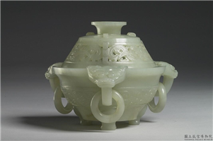 清 青玉三耳活环兽面炉,清,玉石,香具/盛装器