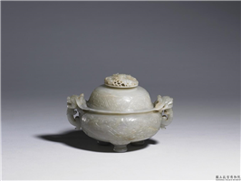 清 青玉雕花龙耳炉,清,玉石,香具/盛装器