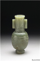 清 碧玉兽面贯耳瓶,清,玉石,香具/盛装器