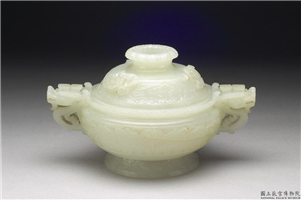 清 白玉兽面纹炉,清,玉石,香具/盛装器