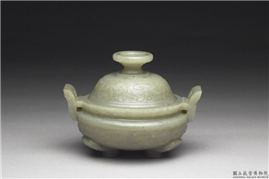 清 青灰玉兽面纹炉,清,玉石,香具/盛装器