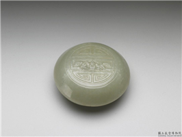 清 青玉福寿小圆盒,清,玉石,香具/盛装器