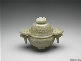 清 青玉兽面纹炉,清,玉石,香具/盛装器