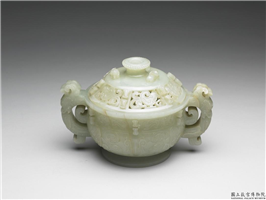 清 青玉兽面纹炉,清,玉石,香具/盛装器