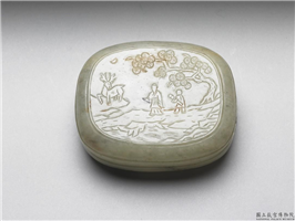 清 青玉松鹿椭圆盒,清,玉石,香具/盛装器