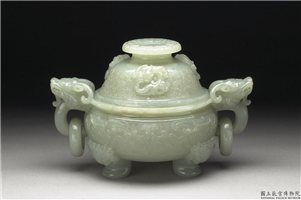 清 青玉兽面纹炉,清,玉石,香具/盛装器