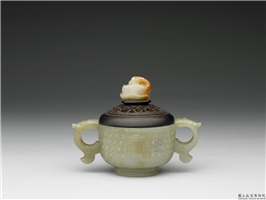 清 青玉乳丁寿字簋形炉,清,玉石,香具/盛装器
