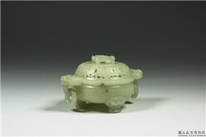 清 青玉兽面双耳活环炉,清,玉石,香具/盛装器