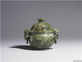 清 碧玉兽面纹炉,清,玉石,香具/盛装器