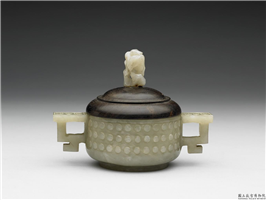 清 青玉乳丁纹双耳炉,清,玉石,香具/盛装器