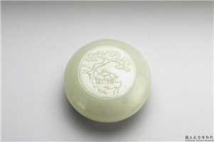 清 青玉雕山水圆盒,明晚期至清早期,玉石,香具/盛装器