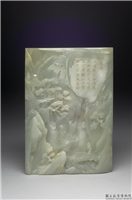 清 玉观瀑插屏,清,角闪玉,摆设