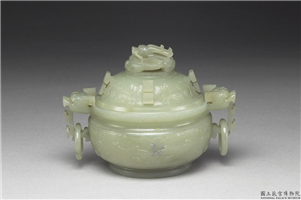 清 青玉兽面纹簋形炉,清,玉石,香具/盛装器