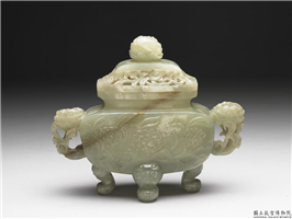 清 青玉雕花椭圆炉,清,玉石,香具/盛装器
